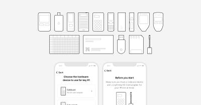 Collction of bitcoin hardware outline illustrations